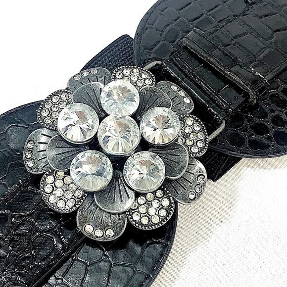 Vintage Black Croc Embossed Rhinestone stretch Belt main image 14